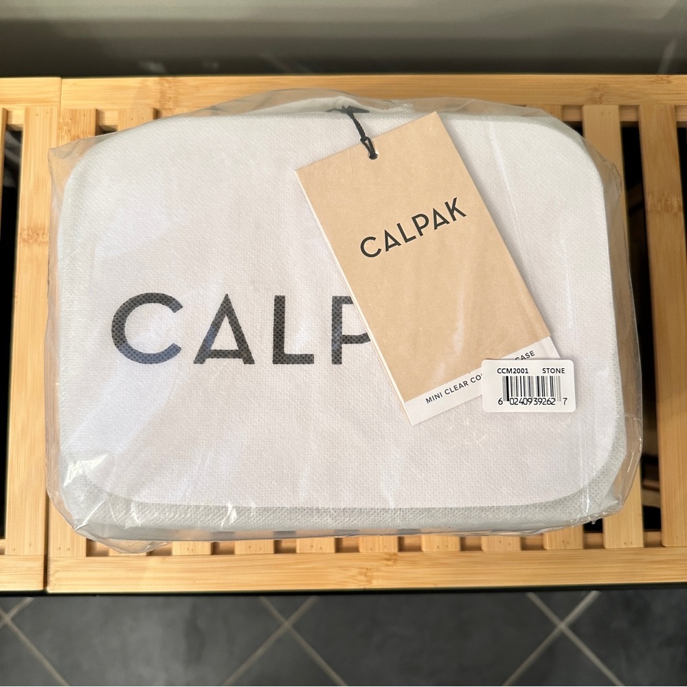 New CALPAK Mini Clear Cosmetics Case Stone with dust bag 8" x 6" x 4" - Picture 2 of 5